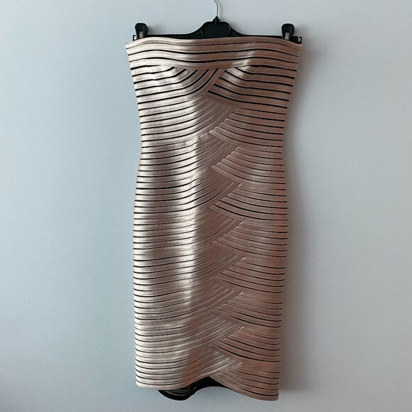 BCBGMAXAZRIA Champagne Satin Beverly Strapless Dress Size 2 - Picture 3 of 10